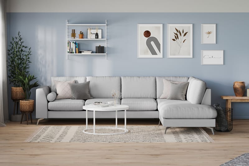 Ocean Lyx 4-seters Høyrevendt L-formet Sjeselongsofa i Stoff - Grå - Møbler - Sofaer - Sofa med sjeselong