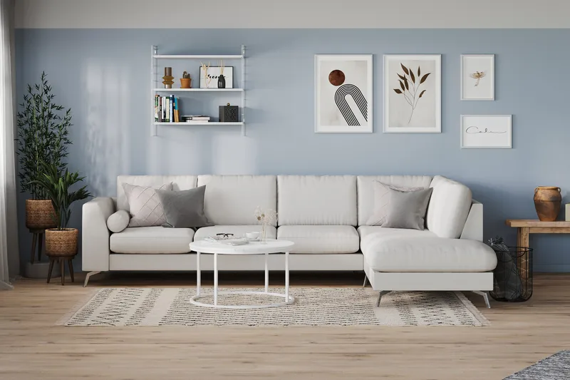 Ocean Lyx 4-seters Høyrevendt L-formet Sjeselongsofa i Stoff - Lys grå - Møbler - Sofaer - Sofa med sjeselong - 4 seters sofa med divan