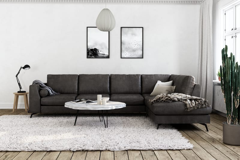 Ocean Lyx 4-seters Sofa med Sjeselong Høyre - Svart/Lær - Sofa med sjeselong