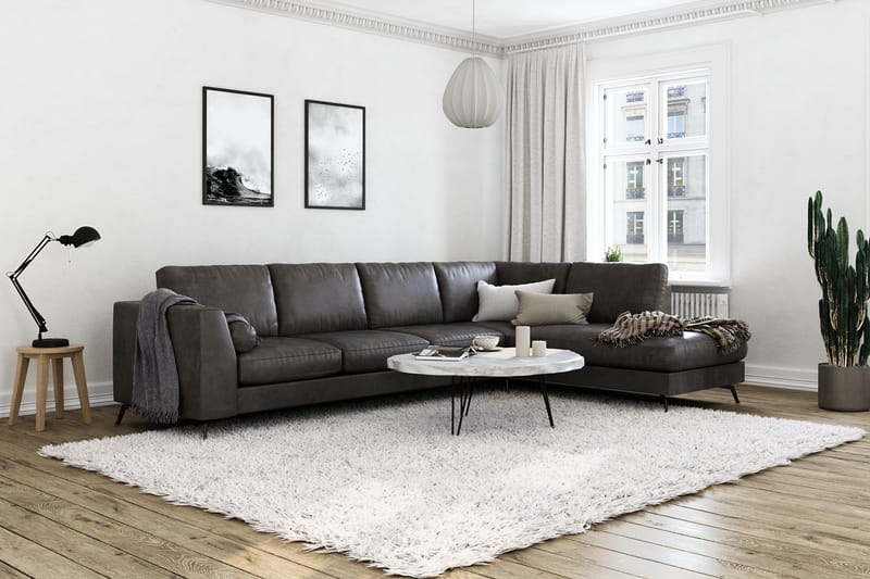 Ocean Lyx 4-seters Sofa med Sjeselong Høyre - Svart/Lær - Møbler - Sofaer - Sofa med sjeselong