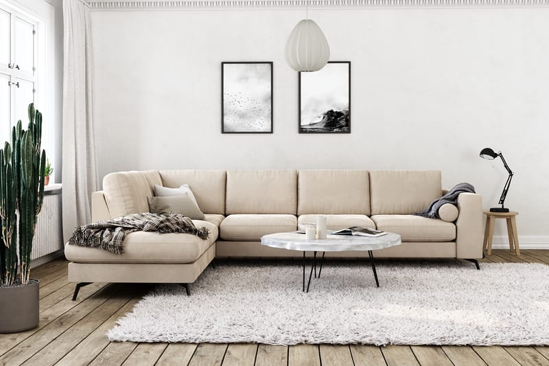 Ocean Lyx 4-seters Sofa med Sjeselong Venstre - Beige/Fløyel - Sofa med sjeselong