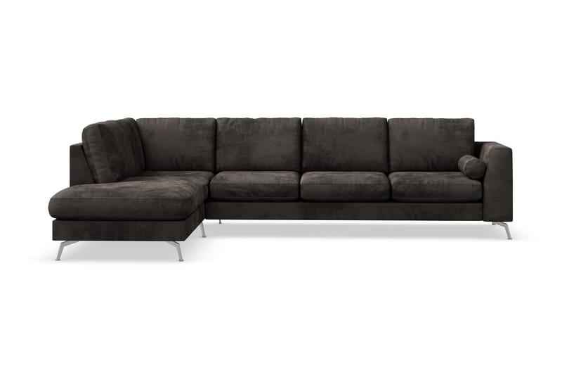 Ocean Lyx 4-seters Venstrevendt L-formet Sjeselongsofa i Fløyel - Mørk grå - Møbler - Sofaer - Sofa med sjeselong