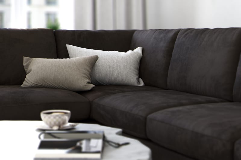 Ocean Lyx 4-seters Venstrevendt L-formet Sjeselongsofa i Fløyel - Mørk grå - Møbler - Sofaer - Sofa med sjeselong