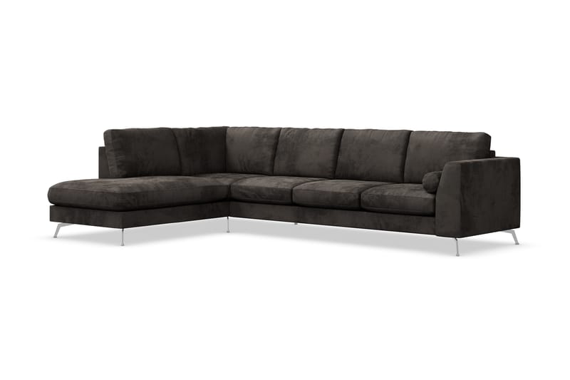 Ocean Lyx 4-seters Venstrevendt L-formet Sjeselongsofa i Fløyel - Mørk grå - Møbler - Sofaer - Sofa med sjeselong