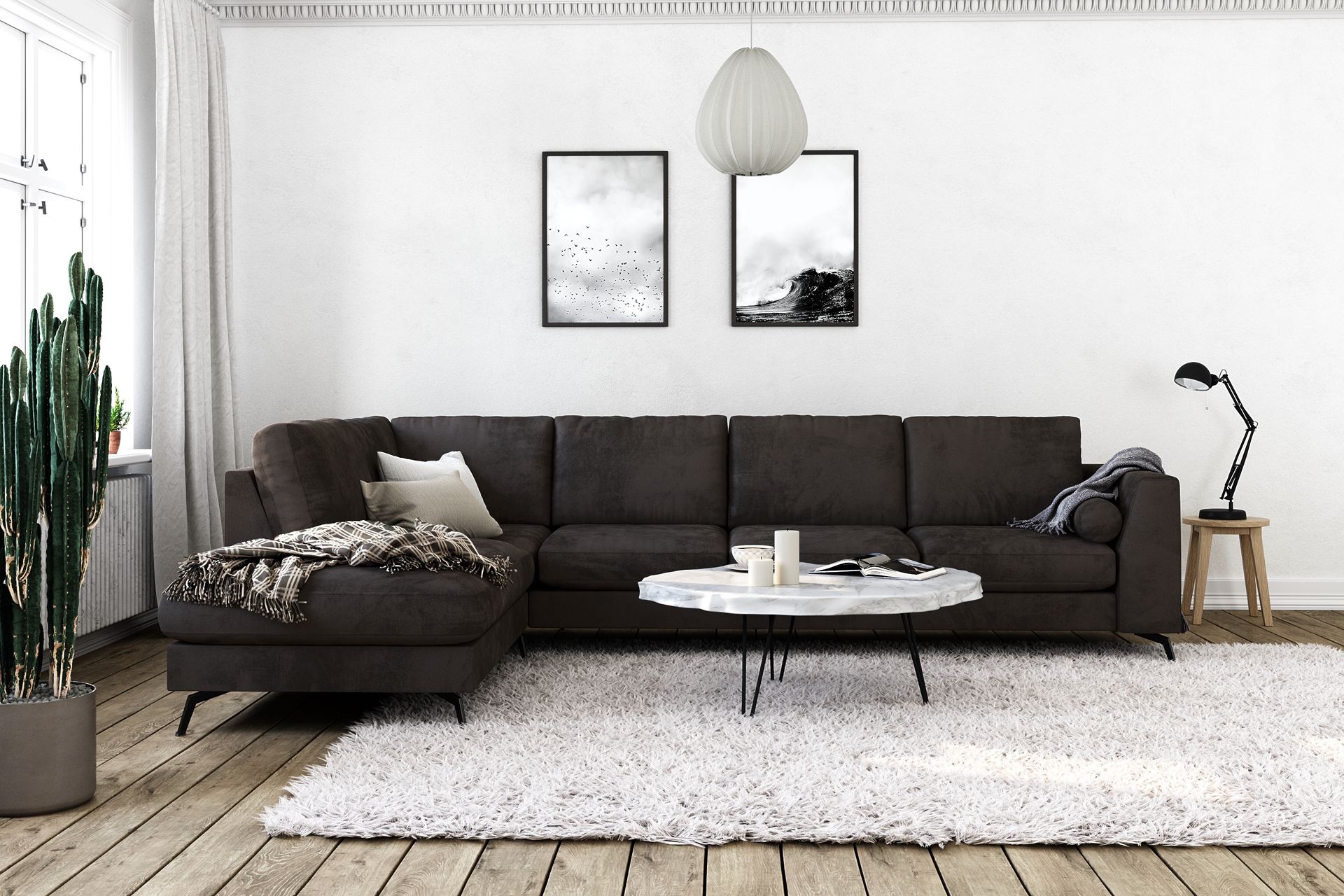 Ocean Lyx 4-seters Venstrevendt L-formet Sjeselongsofa i Fløyel - Mørk grå - Møbler - Sofaer - Sofa med sjeselong