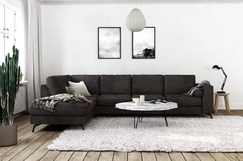 Ocean Lyx 4-seters Venstrevendt L-formet Sjeselongsofa i Fløyel - Mørk grå - Møbler - Sofaer - Sofa med sjeselong