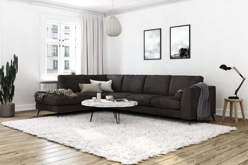 Ocean Lyx 4-seters Venstrevendt L-formet Sjeselongsofa i Fløyel - Mørk grå - Møbler - Sofaer - Sofa med sjeselong