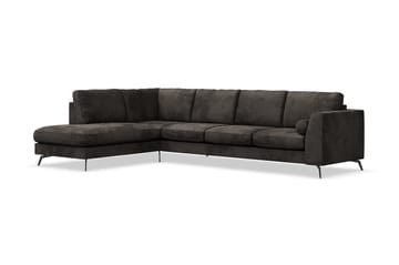 Ocean Lyx 4-seters Venstrevendt L-formet Sjeselongsofa i Fløyel - Mørk grå - Møbler - Sofaer - Sofa med sjeselong