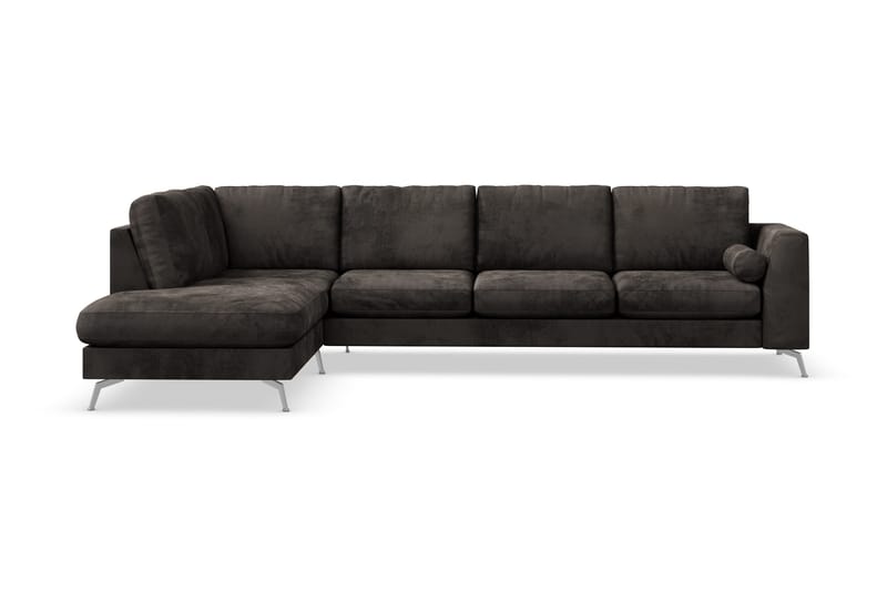 Ocean Lyx 4-seters Venstrevendt L-formet Sjeselongsofa i Fløyel - Mørk grå - Møbler - Sofaer - Sofa med sjeselong - 4 seters sofa med divan