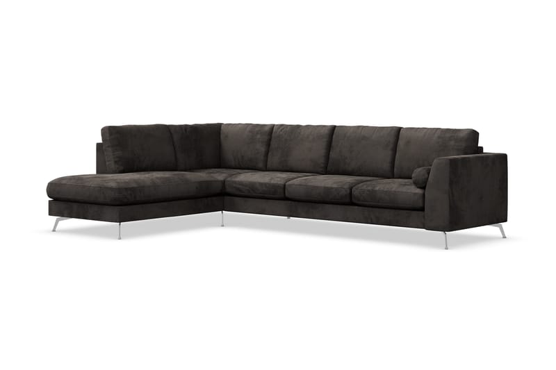 Ocean Lyx 4-seters Venstrevendt L-formet Sjeselongsofa i Fløyel - Mørk grå - Møbler - Sofaer - Sofa med sjeselong - 4 seters sofa med divan