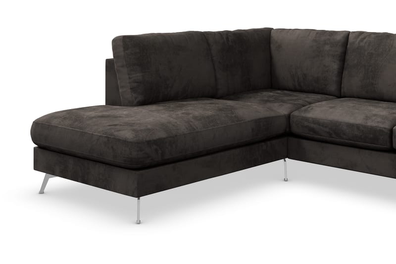 Ocean Lyx 4-seters Venstrevendt L-formet Sjeselongsofa i Fløyel - Mørk grå - Møbler - Sofaer - Sofa med sjeselong - 4 seters sofa med divan