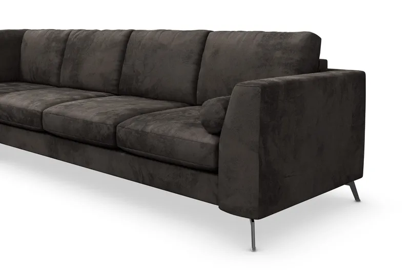 Ocean Lyx 4-seters Venstrevendt L-formet Sjeselongsofa i Fløyel - Mørk grå - Møbler - Sofaer - Sofa med sjeselong - 4 seters sofa med divan
