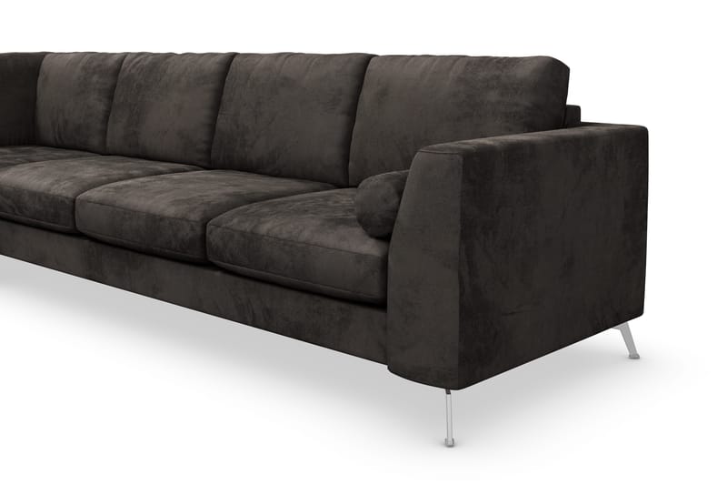 Ocean Lyx 4-seters Venstrevendt L-formet Sjeselongsofa i Fløyel - Mørk grå - Møbler - Sofaer - Sofa med sjeselong - 4 seters sofa med divan