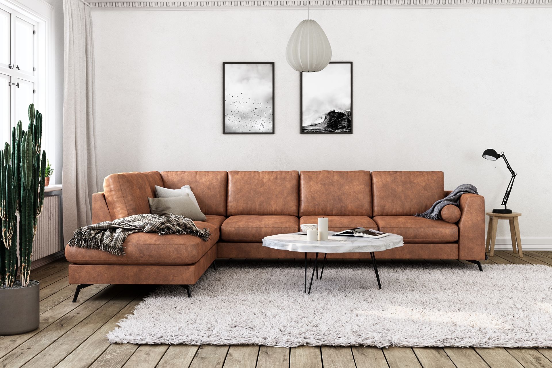 Ocean Lyx 4-seters Venstrevendt L-formet Sjeselongsofa i Kunstlær - Brun - Møbler - Sofaer - Sofa med sjeselong