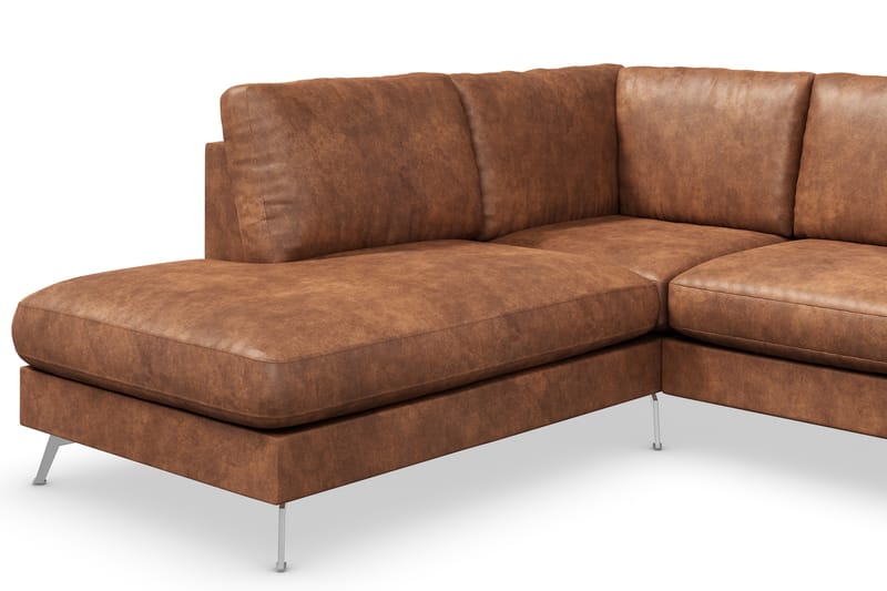 Ocean Lyx 4-seters Venstrevendt L-formet Sjeselongsofa i Kunstlær - Brun - Møbler - Sofaer - Sofa med sjeselong