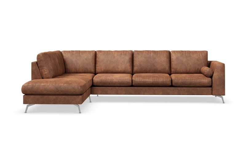 Ocean Lyx 4-seters Venstrevendt L-formet Sjeselongsofa i Kunstlær - Brun - Møbler - Sofaer - Sofa med sjeselong - 4 seters sofa med divan
