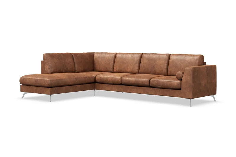 Ocean Lyx 4-seters Venstrevendt L-formet Sjeselongsofa i Kunstlær - Brun - Møbler - Sofaer - Sofa med sjeselong - 4 seters sofa med divan