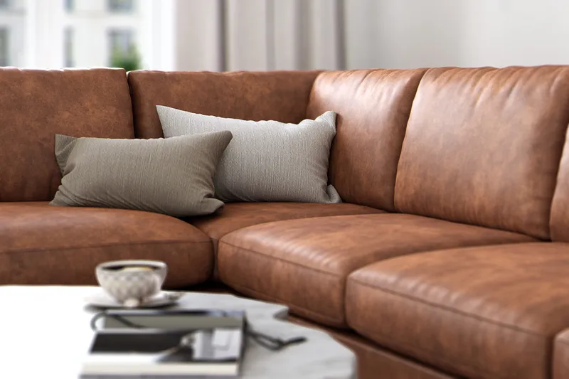 Ocean Lyx 4-seters Venstrevendt L-formet Sjeselongsofa i Kunstlær - Brun - Møbler - Sofaer - Sofa med sjeselong - 4 seters sofa med divan