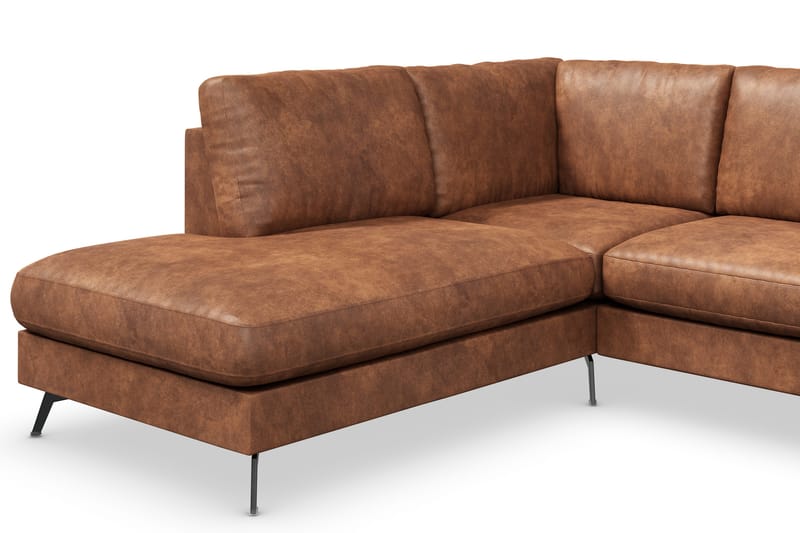 Ocean Lyx 4-seters Venstrevendt L-formet Sjeselongsofa i Kunstlær - Brun - Møbler - Sofaer - Sofa med sjeselong - 4 seters sofa med divan