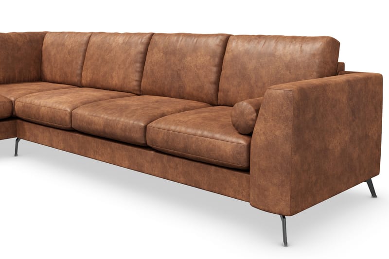 Ocean Lyx 4-seters Venstrevendt L-formet Sjeselongsofa i Kunstlær - Brun - Møbler - Sofaer - Sofa med sjeselong - 4 seters sofa med divan