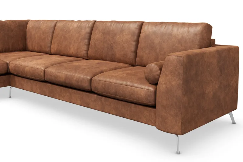 Ocean Lyx 4-seters Venstrevendt L-formet Sjeselongsofa i Kunstlær - Brun - Møbler - Sofaer - Sofa med sjeselong - 4 seters sofa med divan