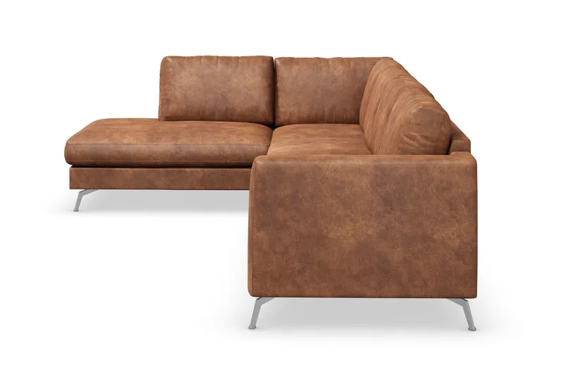 Ocean Lyx 4-seters Venstrevendt L-formet Sjeselongsofa i Kunstlær - Brun - Møbler - Sofaer - Sofa med sjeselong - 4 seters sofa med divan