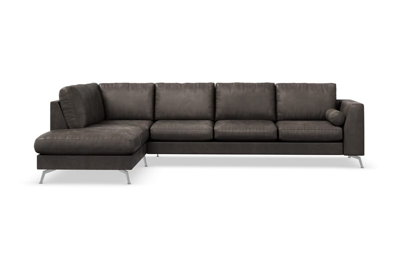 Ocean Lyx 4-seters Venstrevendt L-formet Sjeselongsofa i Kunstlær - Mørk grå - Møbler - Sofaer - Sofa med sjeselong - 4 seters sofa med divan