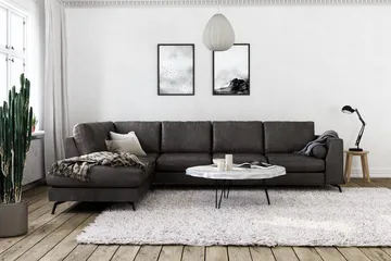 Ocean Lyx 4-seters Venstrevendt L-formet Sjeselongsofa i Kunstlær - Mørk grå - Møbler - Sofaer - Sofa med sjeselong