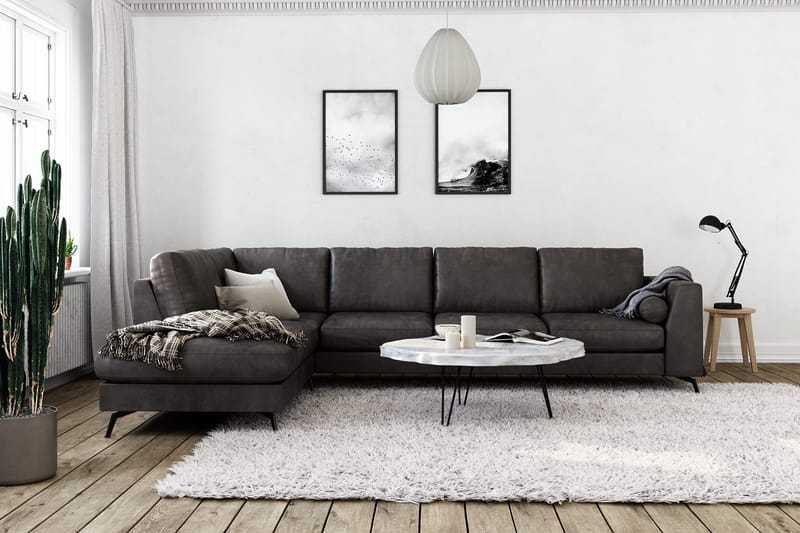 Ocean Lyx 4-seters Venstrevendt L-formet Sjeselongsofa i Kunstlær - Mørk grå - Møbler - Sofaer - Sofa med sjeselong - 4 seters sofa med divan