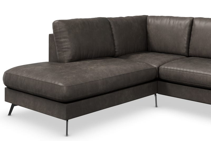 Ocean Lyx 4-seters Venstrevendt L-formet Sjeselongsofa i Kunstlær - Mørk grå - Møbler - Sofaer - Sofa med sjeselong