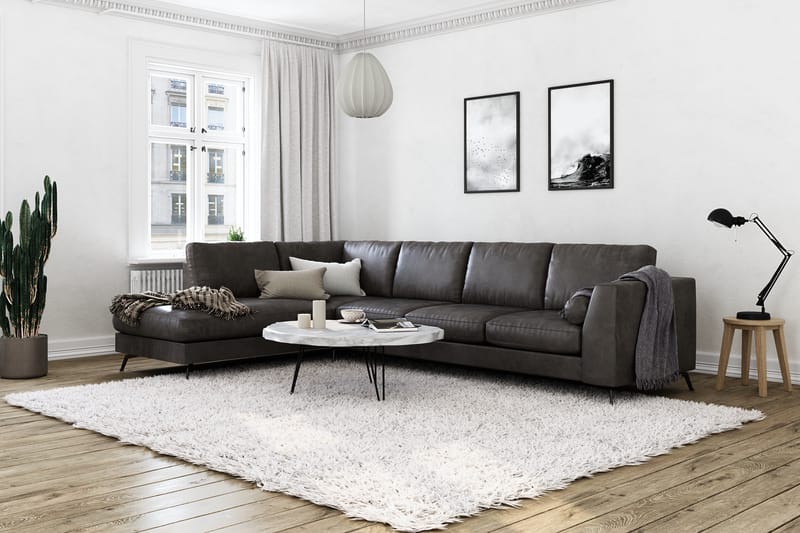 Ocean Lyx 4-seters Venstrevendt L-formet Sjeselongsofa i Kunstlær - Mørk grå - Møbler - Sofaer - Sofa med sjeselong