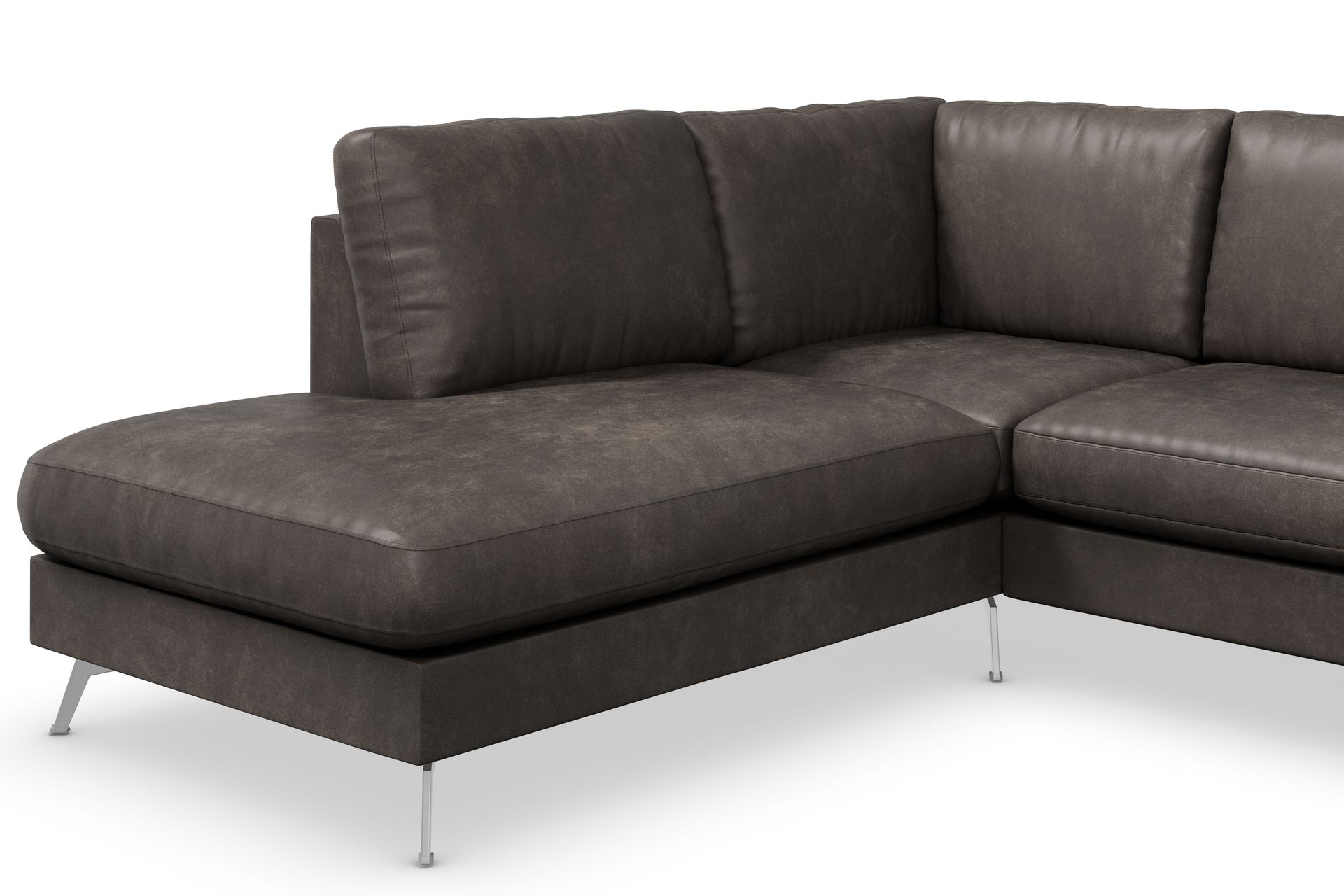 Ocean Lyx 4-seters Venstrevendt L-formet Sjeselongsofa i Kunstlær - Mørk grå - Møbler - Sofaer - Sofa med sjeselong