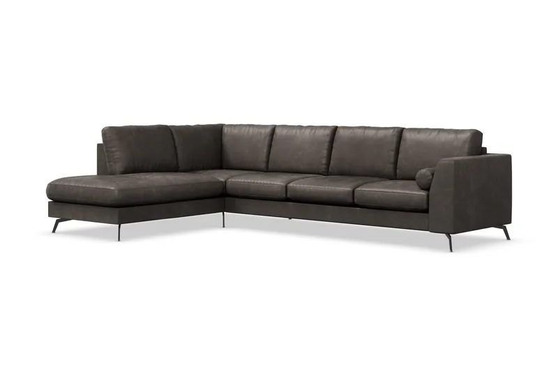 Ocean Lyx 4-seters Venstrevendt L-formet Sjeselongsofa i Kunstlær - Mørk grå - Møbler - Sofaer - Sofa med sjeselong - 4 seters sofa med divan