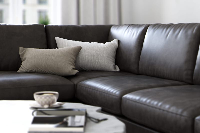 Ocean Lyx 4-seters Venstrevendt L-formet Sjeselongsofa i Kunstlær - Mørk grå - Møbler - Sofaer - Sofa med sjeselong - 4 seters sofa med divan