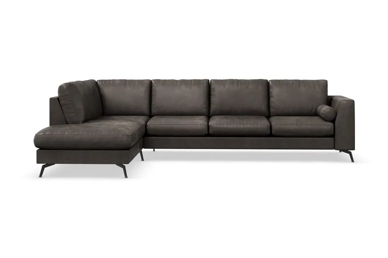 Ocean Lyx 4-seters Venstrevendt L-formet Sjeselongsofa i Kunstlær - Mørk grå - Møbler - Sofaer - Sofa med sjeselong - 4 seters sofa med divan