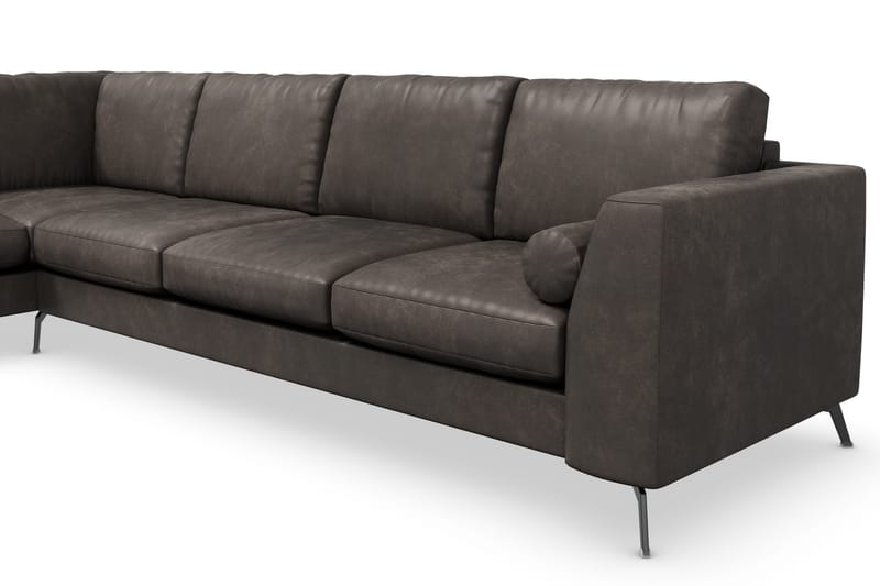Ocean Lyx 4-seters Venstrevendt L-formet Sjeselongsofa i Kunstlær - Mørk grå - Møbler - Sofaer - Sofa med sjeselong - 4 seters sofa med divan