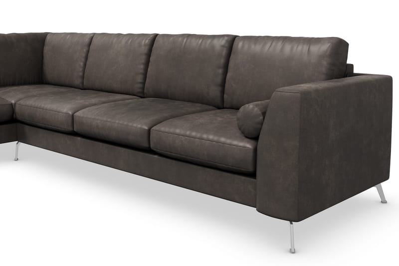 Ocean Lyx 4-seters Venstrevendt L-formet Sjeselongsofa i Kunstlær - Mørk grå - Møbler - Sofaer - Sofa med sjeselong - 4 seters sofa med divan