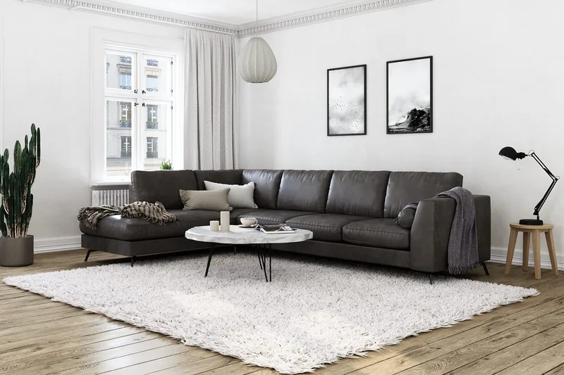 Ocean Lyx 4-seters Venstrevendt L-formet Sjeselongsofa i Kunstlær - Mørk grå - Møbler - Sofaer - Sofa med sjeselong - 4 seters sofa med divan