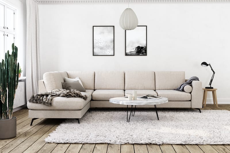 Ocean Lyx 4-seters Venstrevendt L-formet Sjeselongsofa i Stoff - Beige - Møbler - Sofaer - Sofa med sjeselong