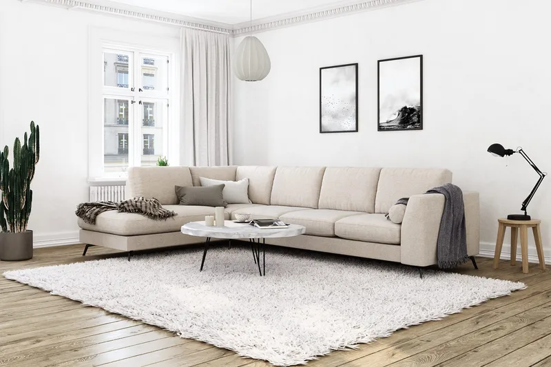 Ocean Lyx 4-seters Venstrevendt L-formet Sjeselongsofa i Stoff - Beige - Møbler - Sofaer - Sofa med sjeselong - 4 seters sofa med divan