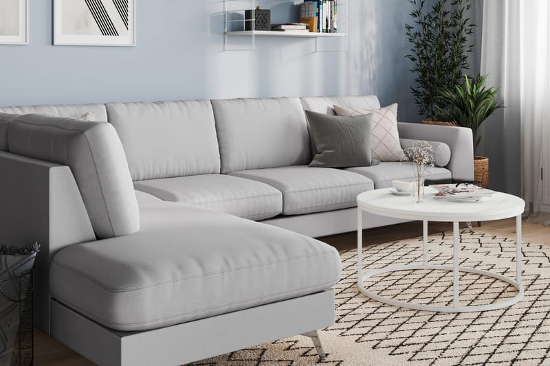 Ocean Lyx 4-seters Venstrevendt L-formet Sjeselongsofa i Stoff - Grå - Møbler - Sofaer - Sofa med sjeselong - 4 seters sofa med divan