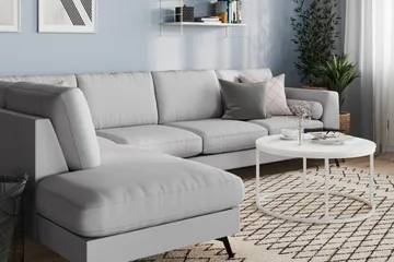 Ocean Lyx 4-seters Venstrevendt L-formet Sjeselongsofa i Stoff - Grå - Møbler - Sofaer - Sofa med sjeselong