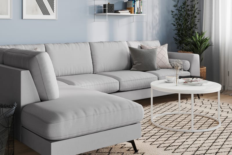 Ocean Lyx 4-seters Venstrevendt L-formet Sjeselongsofa i Stoff - Grå - Møbler - Sofaer - Sofa med sjeselong