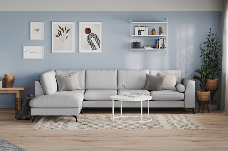Ocean Lyx 4-seters Venstrevendt L-formet Sjeselongsofa i Stoff - Grå - Møbler - Sofaer - Sofa med sjeselong