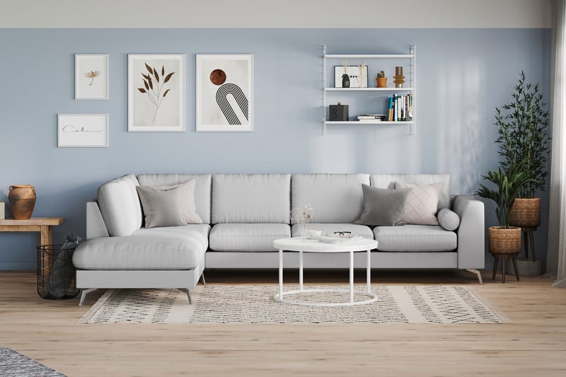 Ocean Lyx 4-seters Venstrevendt L-formet Sjeselongsofa i Stoff - Grå - Møbler - Sofaer - Sofa med sjeselong