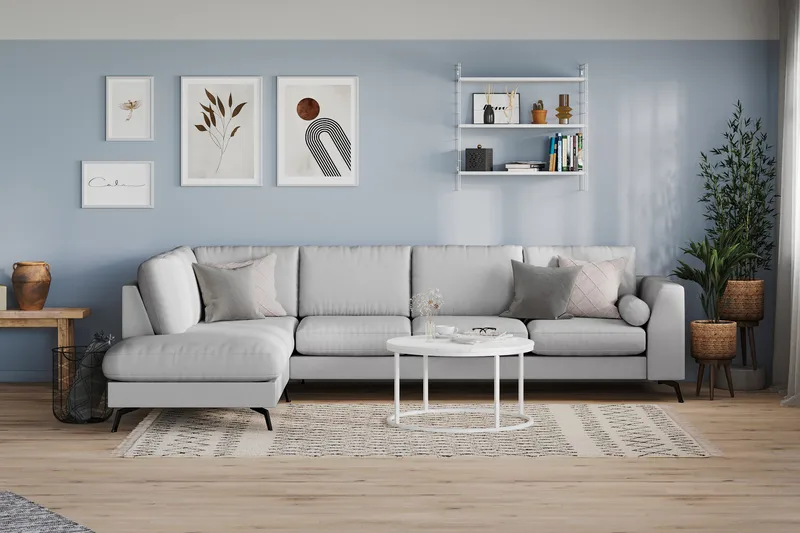 Ocean Lyx 4-seters Venstrevendt L-formet Sjeselongsofa i Stoff - Grå - Møbler - Sofaer - Sofa med sjeselong - 4 seters sofa med divan