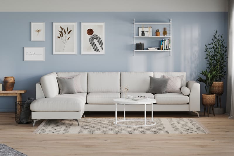 Ocean Lyx 4-seters Venstrevendt L-formet Sjeselongsofa i Stoff - Lys grå - Møbler - Sofaer - Sofa med sjeselong