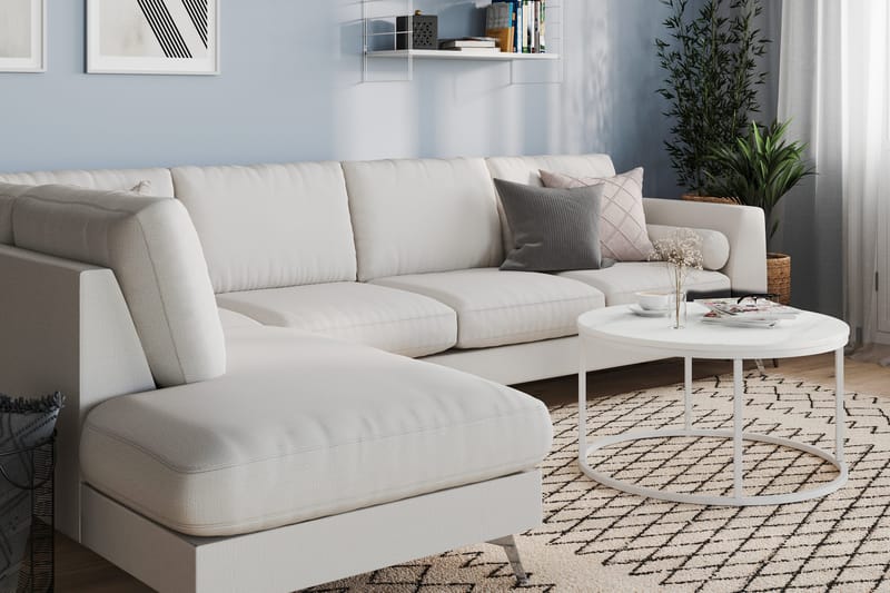 Ocean Lyx 4-seters Venstrevendt L-formet Sjeselongsofa i Stoff - Lys grå - Møbler - Sofaer - Sofa med sjeselong - 4 seters sofa med divan