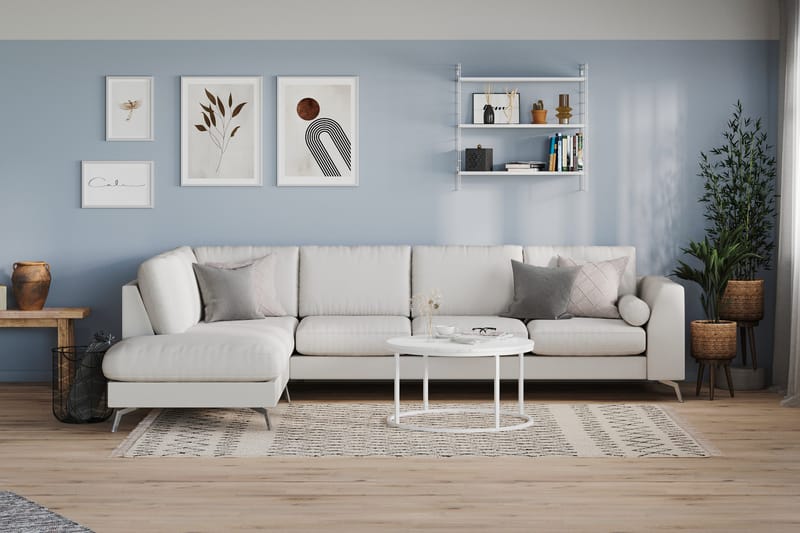 Ocean Lyx 4-seters Venstrevendt L-formet Sjeselongsofa i Stoff - Lys grå - Møbler - Sofaer - Sofa med sjeselong - 4 seters sofa med divan