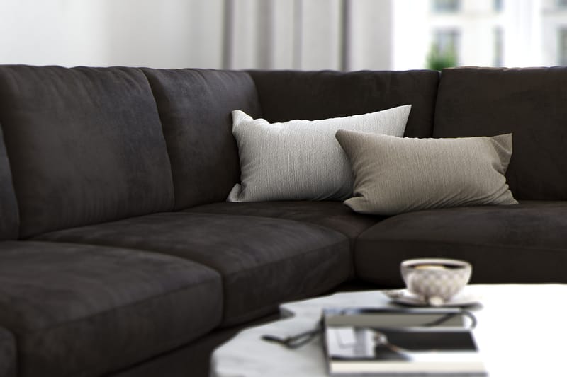 Ocean Lyx 5-seters Høyrevendt L-formet Sjeselongsofa i Fløyel - Mørk grå - Møbler - Sofaer - Sofa med sjeselong